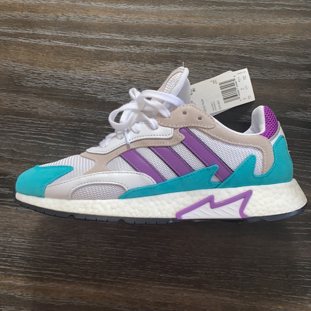 Adidas TRESC Run Boost Size 9.5 White/Aqua/Purple